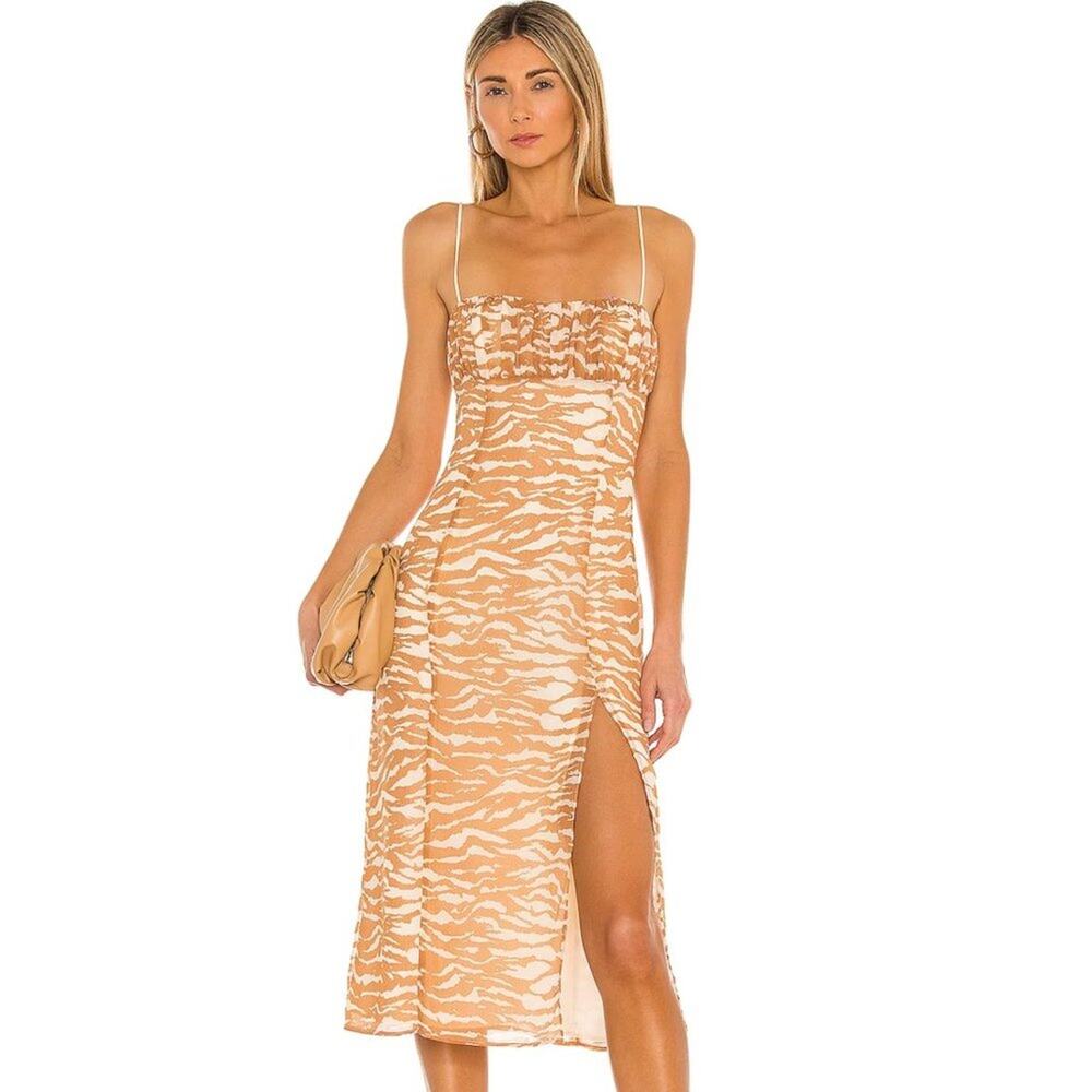 Camila Coelho Tan Zebra Print Midi Dress